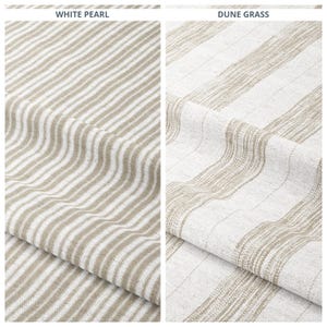 Beige Ticking Stripe/ Faded-Effect Awning Stripe Custom Size Lined Curtains & Window Drapes. Pinch Pleat Drapery Option. Blackout Add-On.