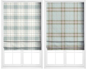 Tessuto a quadri/quadri tagliato su misura per tende, decorazioni per la casa e tessuti d'arredo (azzurro polvere/verde oliva)