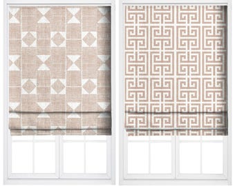 Blush Pink Geometric/ Greek Key Print Custom Size Lined Curtains & Window Drapes. Pinch Pleat Drapery Option. Blackout Add-On for Bedrooms.