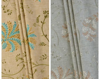 Floral Embroidery Curtains. Custom Window Drapes for Bedroom, Living, Kitchen. Blackout Add-On. Mustard Yellow/ Blue/ Green/ Gray-Green