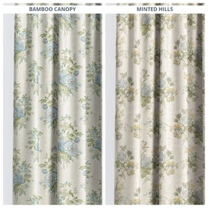 English Country Floral Custom Size Curtains. Lined Window Drapes. Pinch Pleat Drapery Option. Blackout Add-On. Cornflower Blue/ Soft Green