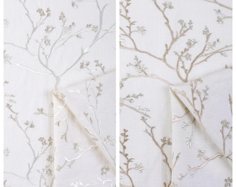 Floral Embroidery Curtains. Custom Window Drapes for Bedroom, Living, Kitchen, Kids Room, Office. Blackout Add-On. White/ Silver-Gray/ Beige