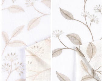Floral Patterned Embroidery Sheer Curtains. Light Filtering Drapes for Bedroom, Living, Bathroom, Kids Room, Dining. White/ Beige/ Brown
