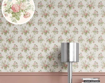 Floral Block Print Wallpaper. Extra Wide Roll. Floral Patterned, Non-Woven, Unpasted Wallpaper. Cream/ Soft Pink/ Green/ Blue (Jack Pearl)