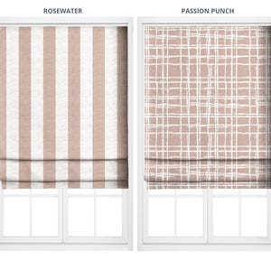 Blush Pink Awning Stripe/ Abstract Checkered Custom Size Curtains. Lined Window Drapes. Pinch Pleat Drapery Panel Option. Blackout Add-On.