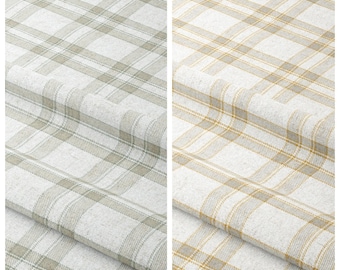 Windowpane Checkered/ Plaid Custom Curtains. Lined Window Drapes. Pinch Pleat Drapery Option. Blackout Add-On. Beige/ Gray/ Ochre Yellow