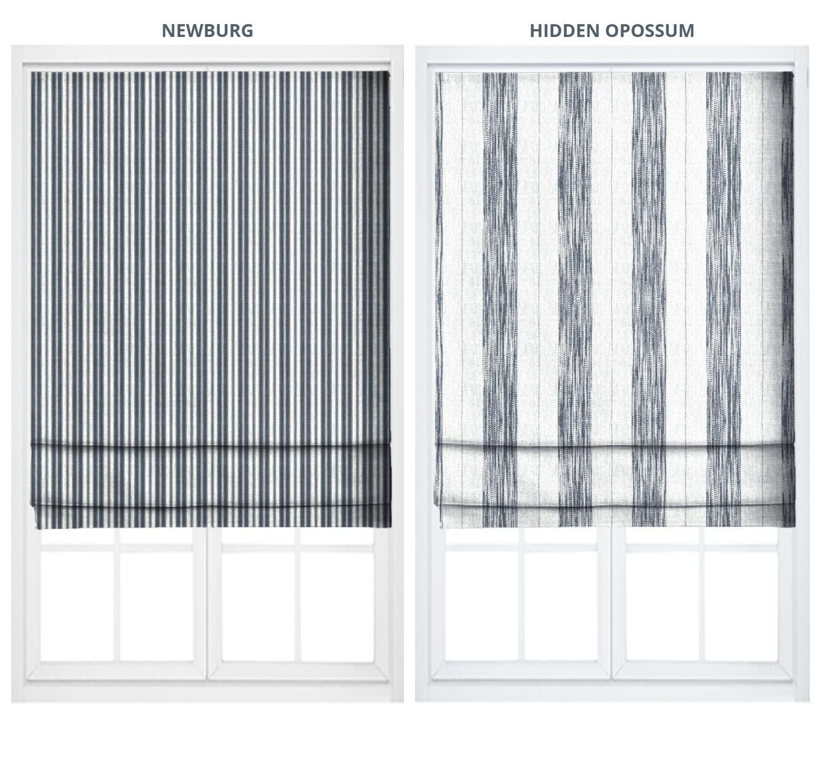 Navy Blue Ticking Stripe/ Faded-effect Awning Stripe Roman Shades