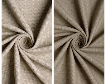 Herringbone Textured Plain Curtains. Custom Size Lined Window Drapes. Any Length/ Width Panels. Pleated or Casual Header. Beige/ Cedar Brown