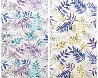 Floral Leaf Pattern Cotton Curtains. Custom Size Lined Window Drapes. Any Length/ Width. Pleated or Casual Header. Purple/ Blue/ Green/ Gray