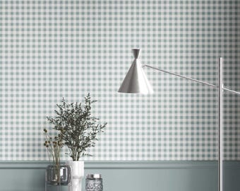 Pastel Blue Gingham Check Wallpaper. Removable Peel & Stick / Unpasted Options. Extra Wide Roll. Geometric Patterned. (Fairy Duster)