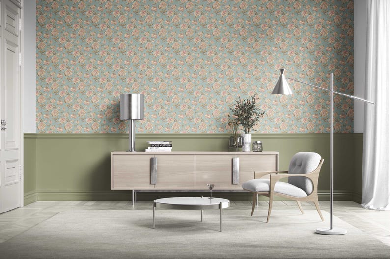Chinoiserie/ English Floral Wallpaper. Extra Wide Roll. Patterned, Non ...