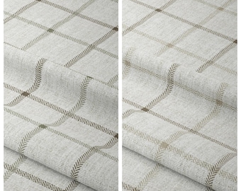 Checked/ Plaid Fabric by the Yard for Furniture Upholstery, Sofa, Chairs, Ottoman, Headboards & Home Decor (White/ Brown/ Beige)