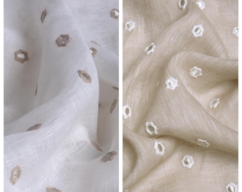 Linen Embroidery Sheer Curtains. Light Filtering Drapes for Bedroom, Living, Dining, Nursery, Study, Kids Room, Kitchen, Study. Cream/ Beige