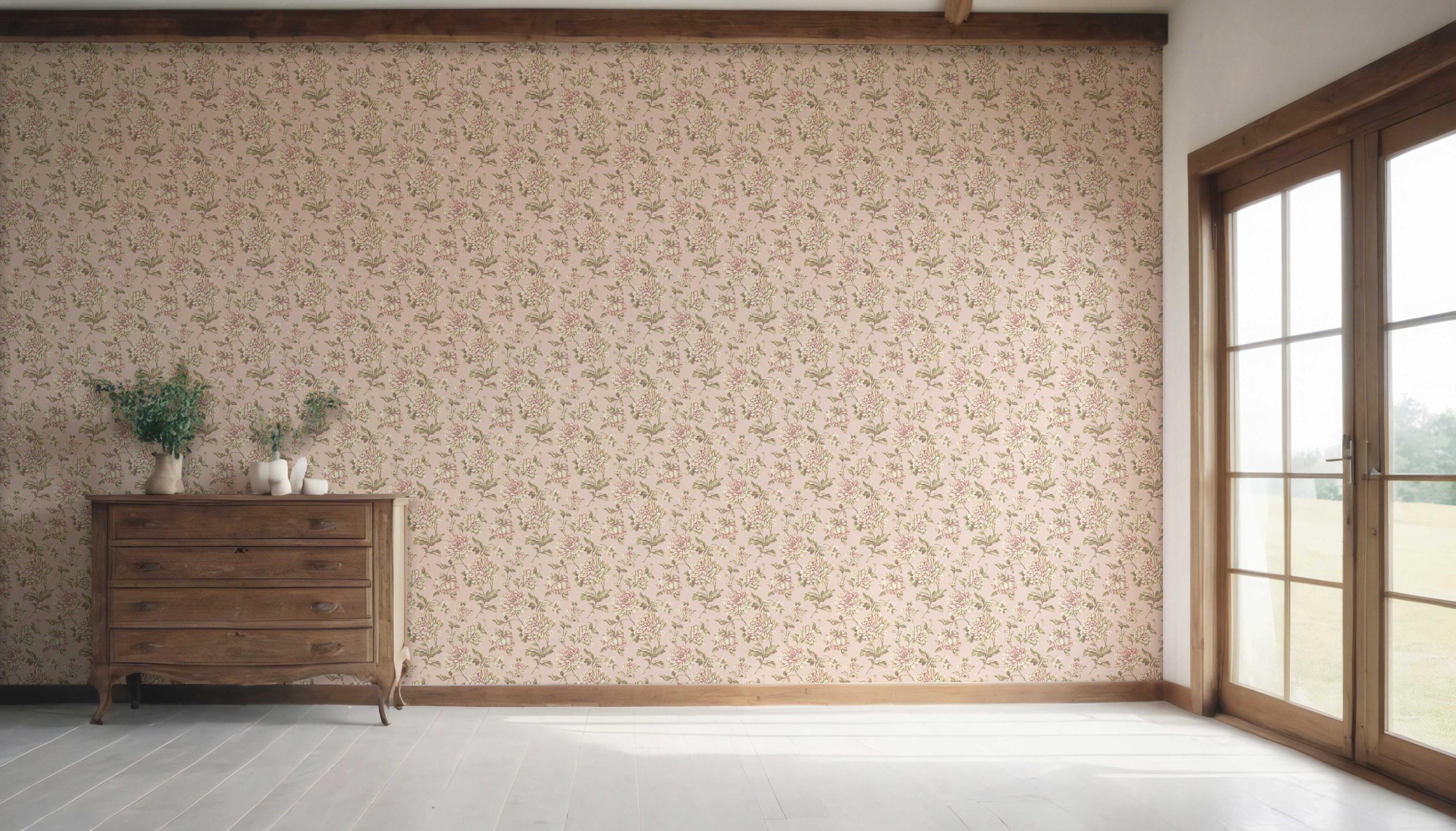 Chinoiserie/ English Floral Wallpaper. Extra Wide Roll. Patterned, Non ...