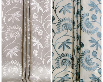 Floral Embroidery Sheer Curtains. Light Filtering Custom Window Drapes for Bedroom, Living, Kitchen, Study, Office. Warm Gray/ Beige/ Blue