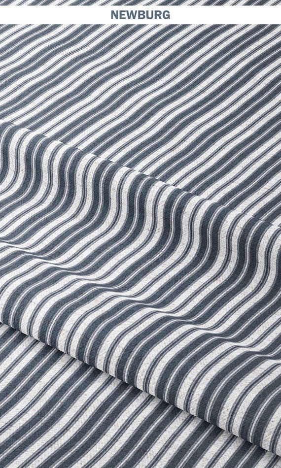 Navy Blue Ticking Stripe/ Faded-effect Awning Stripe Roman Shades