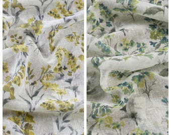 Floral Print Sheer Curtains. Custom Size Light Filtering Window Drapes. Any Length/ Width. Pleated or Casual Header. Yellow/ Blue/ Green