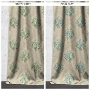 Dimout Floral Curtains. Custom Size Light Blocking Window Drapes. Any Length/ Width Panels. Pleated or Casual Header. Blue/ Green/ Ivory