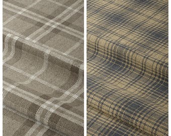 Plaid/ Checkered Curtains. Custom Size Lined Window Drapes. Any Length/ Width. Pinch Pleated or Casual Header. Beige/ Brown/ Navy Blue