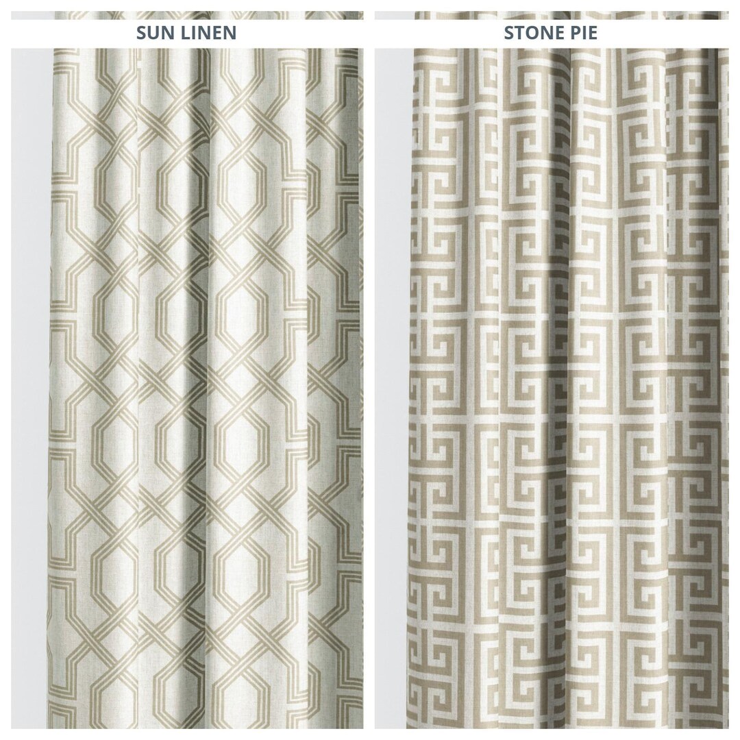 Beige/ White Trellis/ Greek Key Print Custom Size Lined Curtains ...