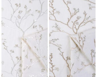 Floral Embroidery Curtains. Custom Window Drapes for Bedroom, Living, Kitchen, Kids Room, Office. Blackout Add-On. White/ Silver-Gray/ Beige