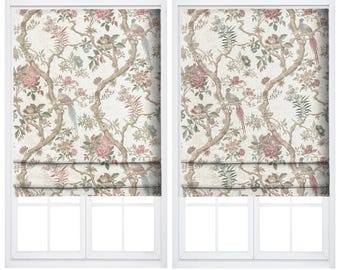 Chinoiserie Floral / Natur Vogel Print Designer Stoff Schüttgut für Wohnkultur weiche Möbel (Soft Pink / Grün / Kastanienbraun)
