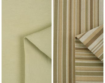 Textured Pure Cotton Fabric by the Yard for Upholstery, Curtains, Roman Shades, Blinds, Valances & Home Decor (Green/ Beige)
