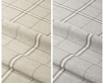 Windowpane Check/ Plaid Curtains. Custom Size Lined Window Drapes. Long or Short. Pinch Pleated or Casual. Blackout Add-On. Beige/ Warm Gray