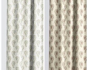 Floral Paisley Custom Size Curtains. Lined Window Drapes. Pinch Pleat Drapery Option. Blackout Add-On. White/ Blue/ Beige/ Maroon Red