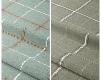 Tessuto a quadri "finestra" tagliato su misura per tappezzeria, divano, sedie, pouf, divanetto, panca, testiera del letto e decorazioni per la casa (Blu/Grigio salvia-Verde)