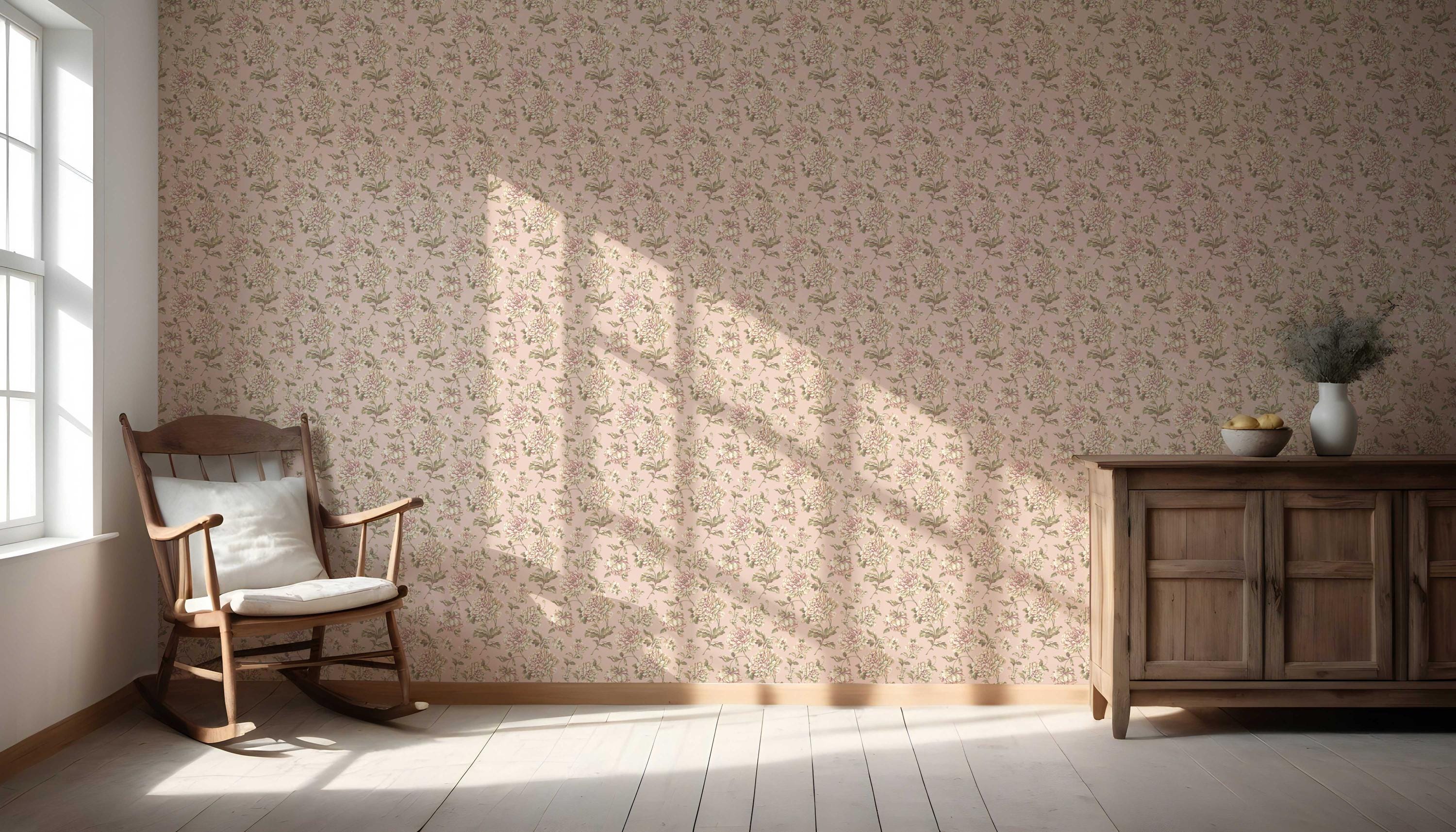 Chinoiserie/ English Floral Wallpaper. Extra Wide Roll. Patterned, Non ...