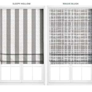 Soft Gray Awning Striped/ Abstract Checkered Roman Shades. Custom Size Window Blinds for Kitchen, Bedroom, Living, Bath. Blackout Add-On.