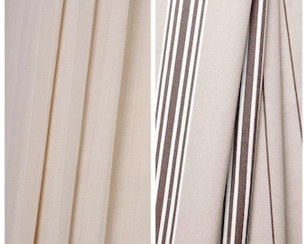 Tessuto in puro cotone a righe testurizzate, tagliato su misura per tappezzeria, tende, tende alla romana, veneziane, mantovane e decorazioni per la casa (avorio/marrone/beige)