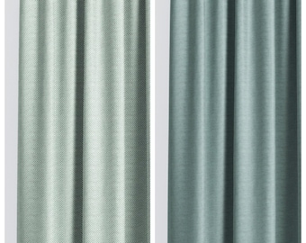 Herringbone Textured Custom Size Curtains. Lined Window Drapes. Pinch Pleat Drapery Option. Blackout Add-On (Blue)
