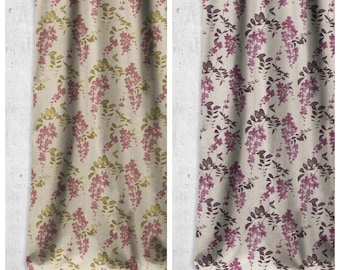 Dimout Floral Curtains. Custom Size Light Blocking Window Drapes. Any Length/ Width Drapery Panels. Pleated or Casual Header. Pink/ Purple