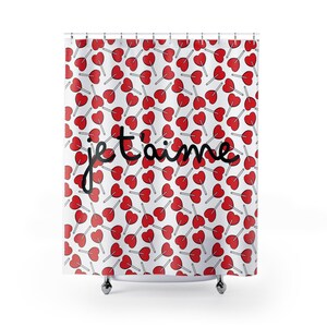 Język francuski Piękna zasłona prysznicowa Je T'aime Candied Heartful Nowoczesny wzór zasłony prysznicowej w kształcie serca Cadeau Je T'aime Bath Decore