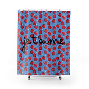 French Language Lovely Shower Curtain Je T'aime Candied Heartful Modern Shower Curtain Design Heart-Patterned Cadeau Je T'aime Bath Decore
