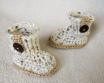 Crochet Infant Boots, Ivory Newborn Boots, Crochet Baby Booties, Handmade Baby Gift, Knit Baby Clothes, Oatmeal Baby Shoes