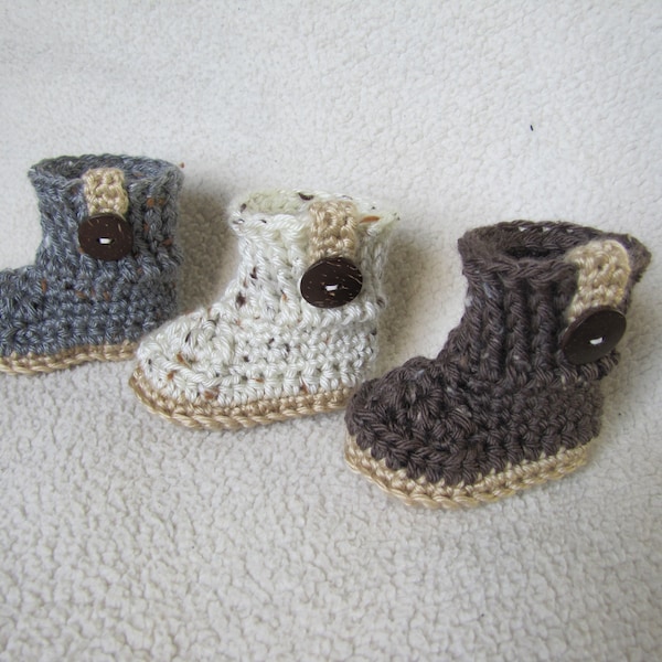 Crocheted Baby Booties, Gender Neutral Baby Shoes, Knitted Baby Shoes, Gray Infant Booties, Ivory Crib Shoes, Brown Baby Boots