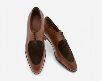 New Handmade Suede Leather Shoes Wingtip Two Tone Brown Formal Shoes