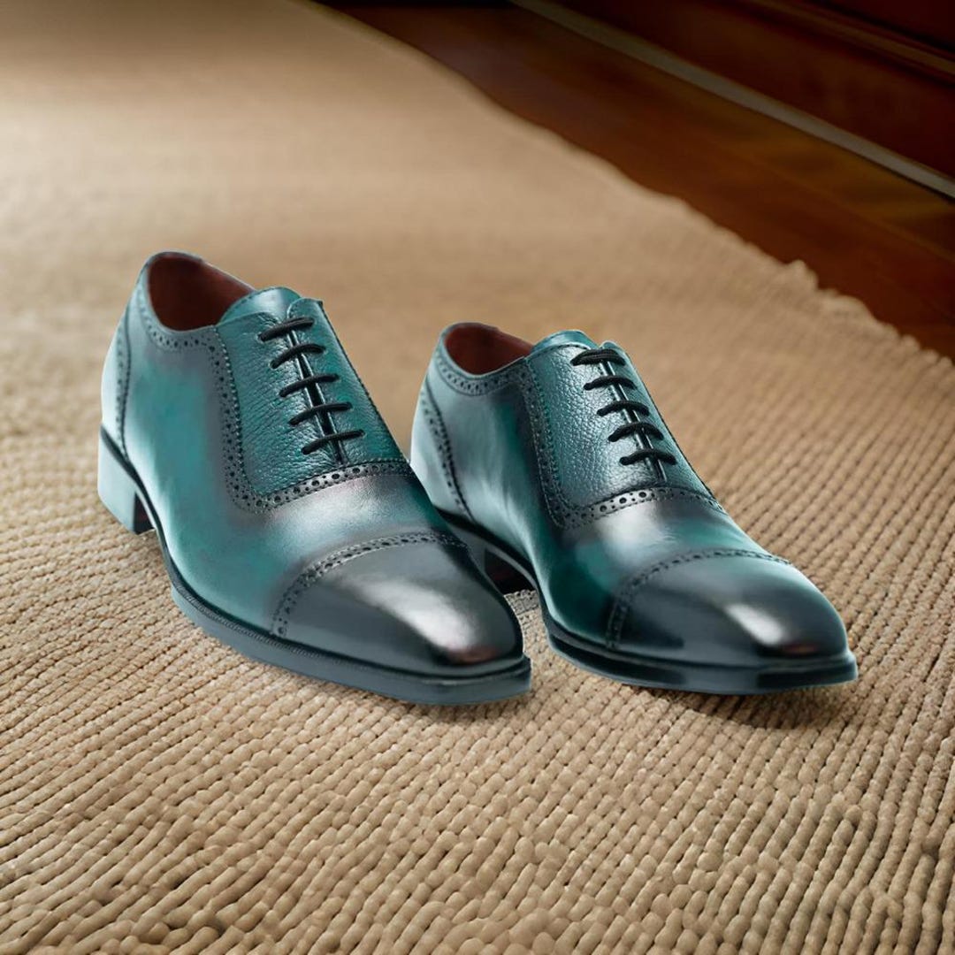 Handmade Leather Oxford Shoes: Aqua Green Mens Dress Shoes Handmade Leather Oxford Shoes: Aqua Green Mens Dress Shoes