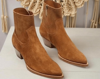 Stivali da uomo in pelle scamosciata con cerniera laterale Saint Laurent