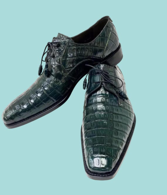 Mens Handmade Green Leather Lace up Dress Shoes Formal Shoes 
