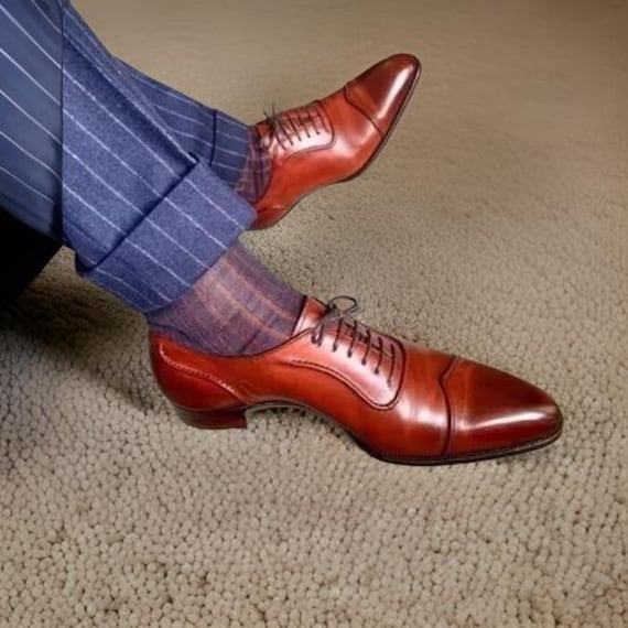 Handmade Men Brown Pointed Toe Dress Shoes, Men Wingtip Leather Formal Shoe  - Etsy Israel