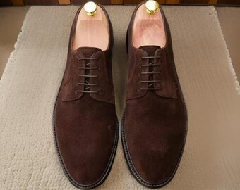 Men's Handmade Genuine Brown Suede Leather Lace Up Oxford Formal Dress Shoes
