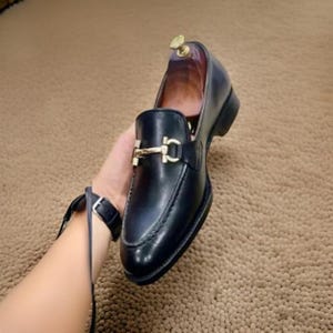 Handmade Men Black Leather Bit Loafer Shoes, Peas Shoes, Casual Loafer Shoes