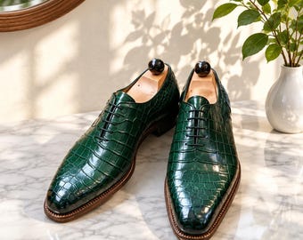 Bespoke Handmade Green Leather Oxford Lace Up Dress/Formal Men Shoes