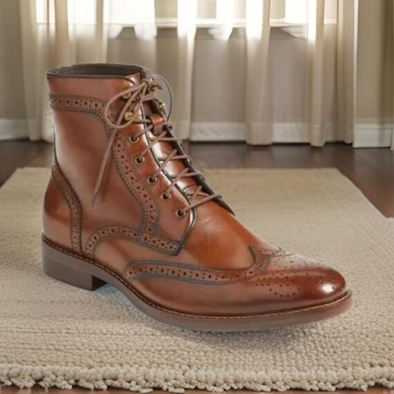 Botas brogue con punta de ala de cuero marrón hechas a mano