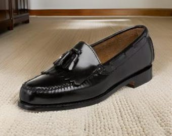 Handgemaakte zwarte leren mocassinschoenen voor heren met kwastjes, casual loaferschoenen