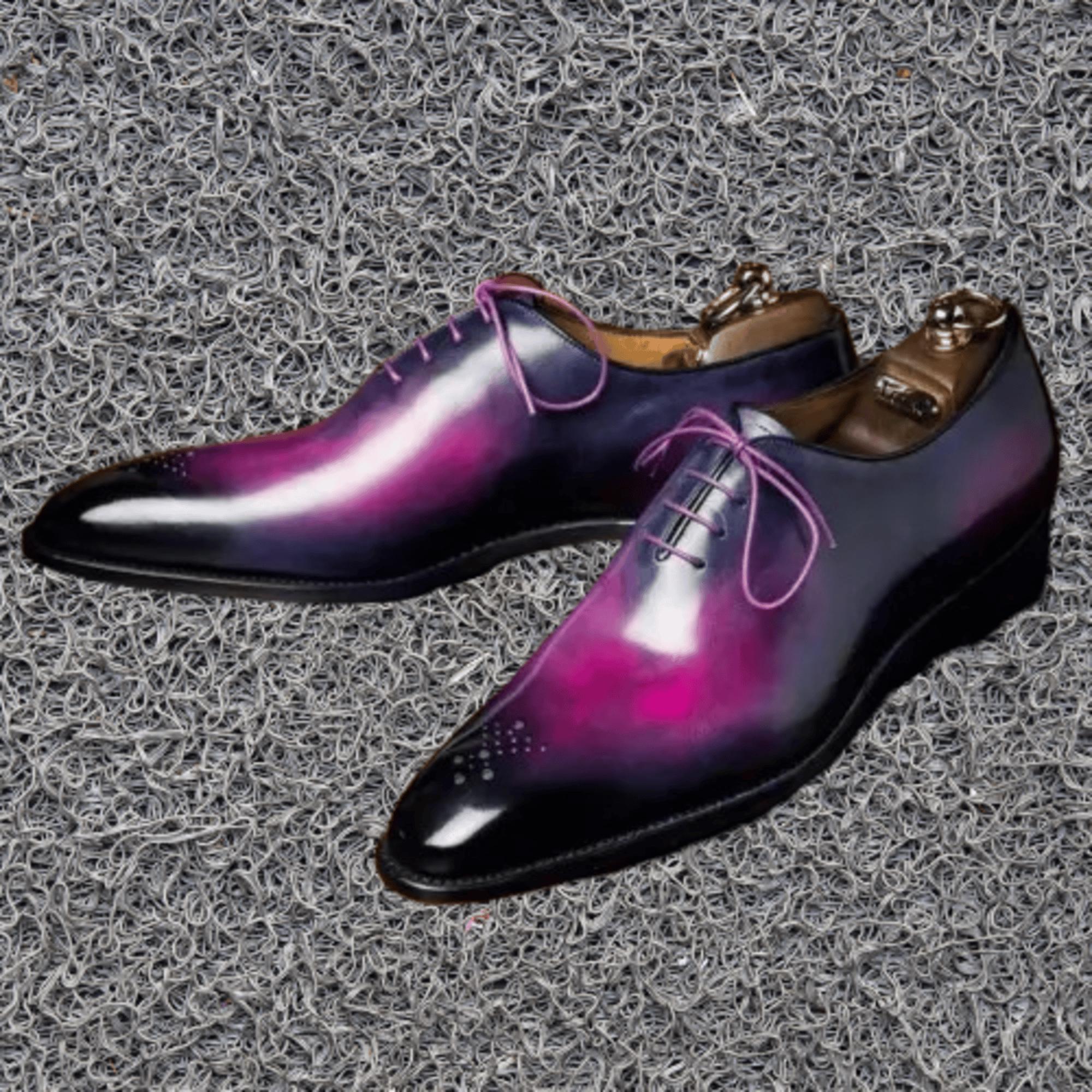 Men's Handmade Leather Shoes Purple Patina Formal Dress Shoes Unique Hand Color